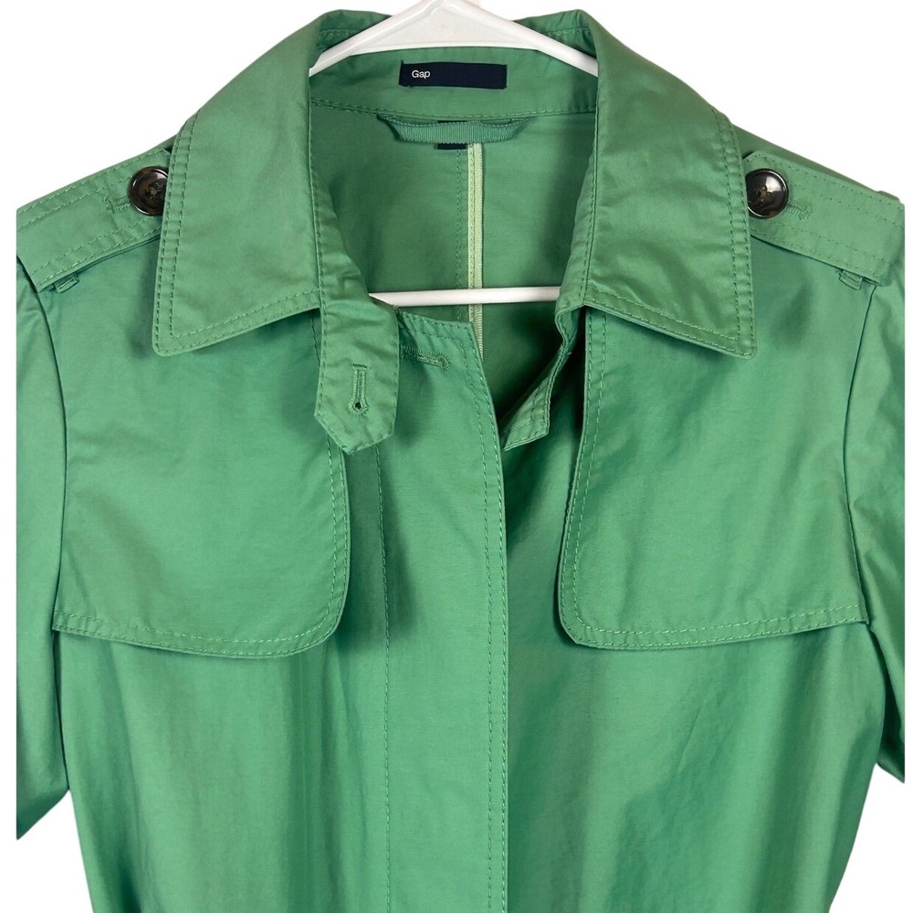 Gap‎ Green Cotton Nylon Trench rain Coat Belted Button Front Women's Medium